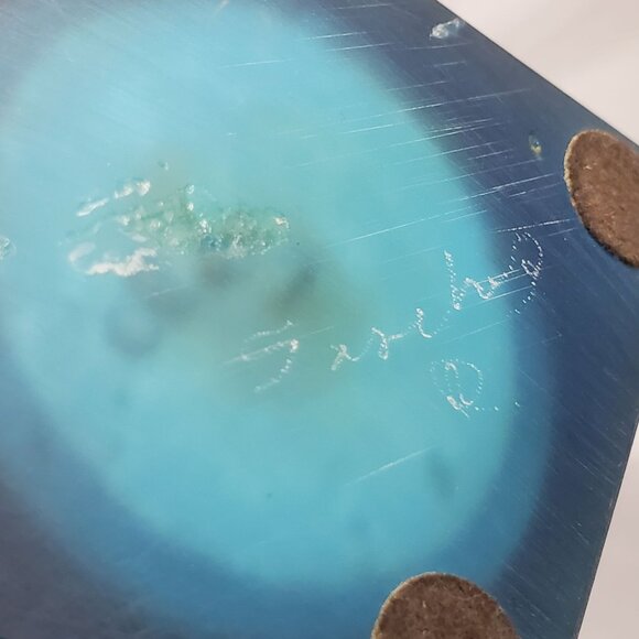 Sascha Brastoff MCM Blue Resin Square Diamond Candleholder 1950's Signed 9 3/4” - Picture 11 of 15